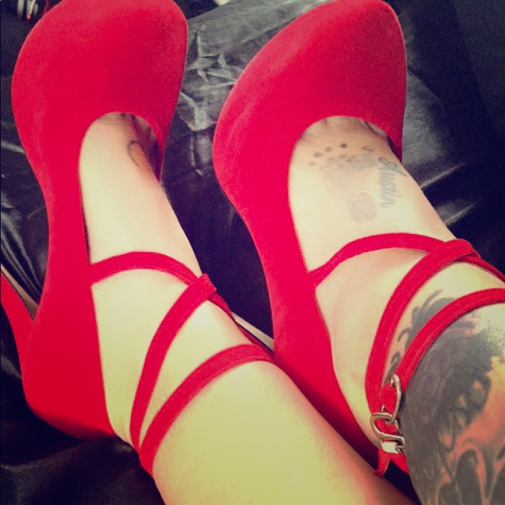 Red velvet heels